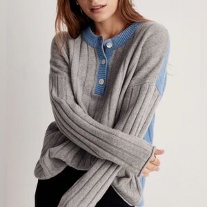 DONNI x Madewell cashmere wool henley sweater gray and blue Small